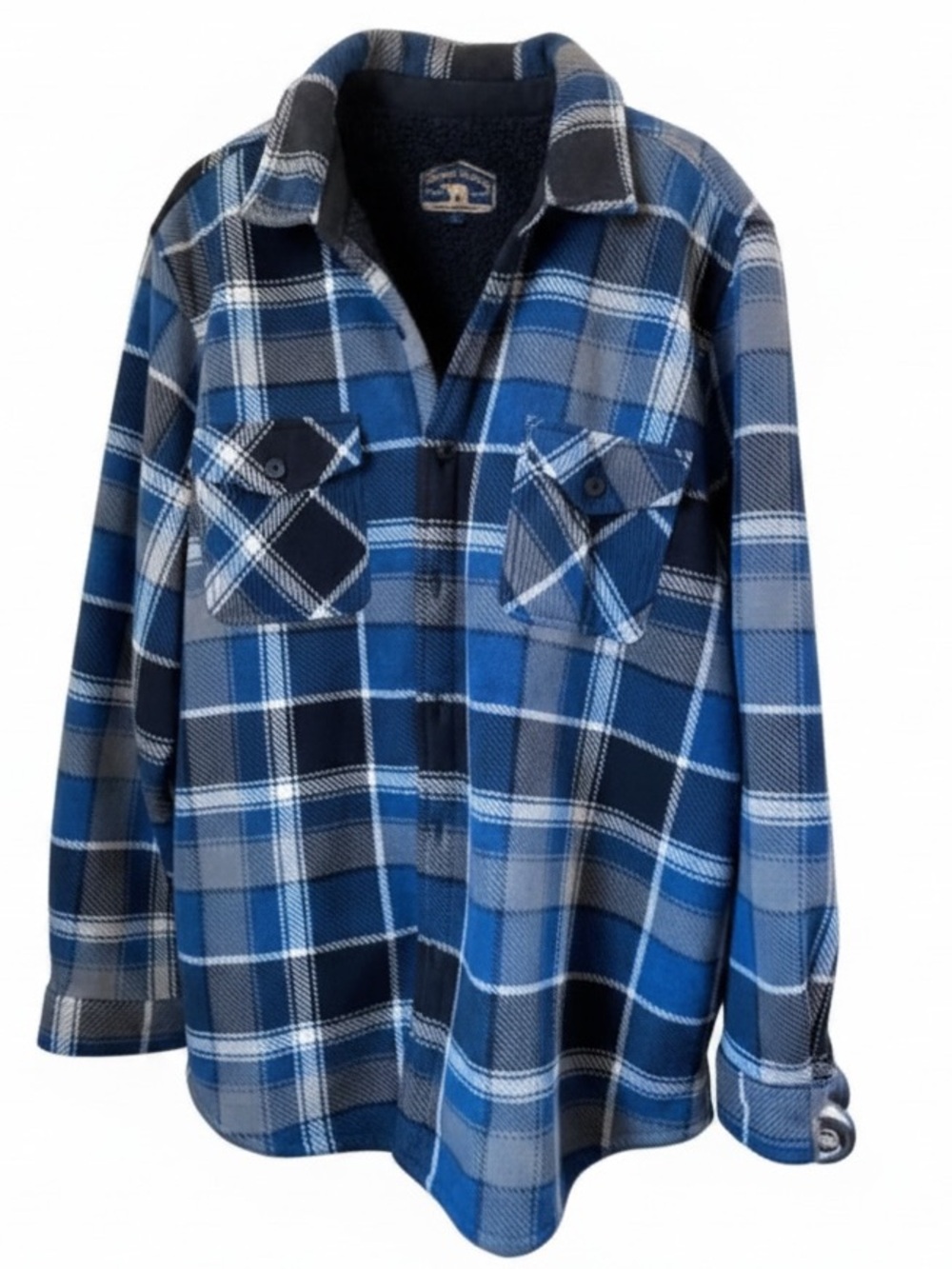 Freedom Foundry Mens Fleece Sherpa Plaid Jacket XL Blue Black